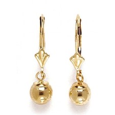 Women/Children's Stylish 14K Solid Yellow Gold Dangle Ball Earrings