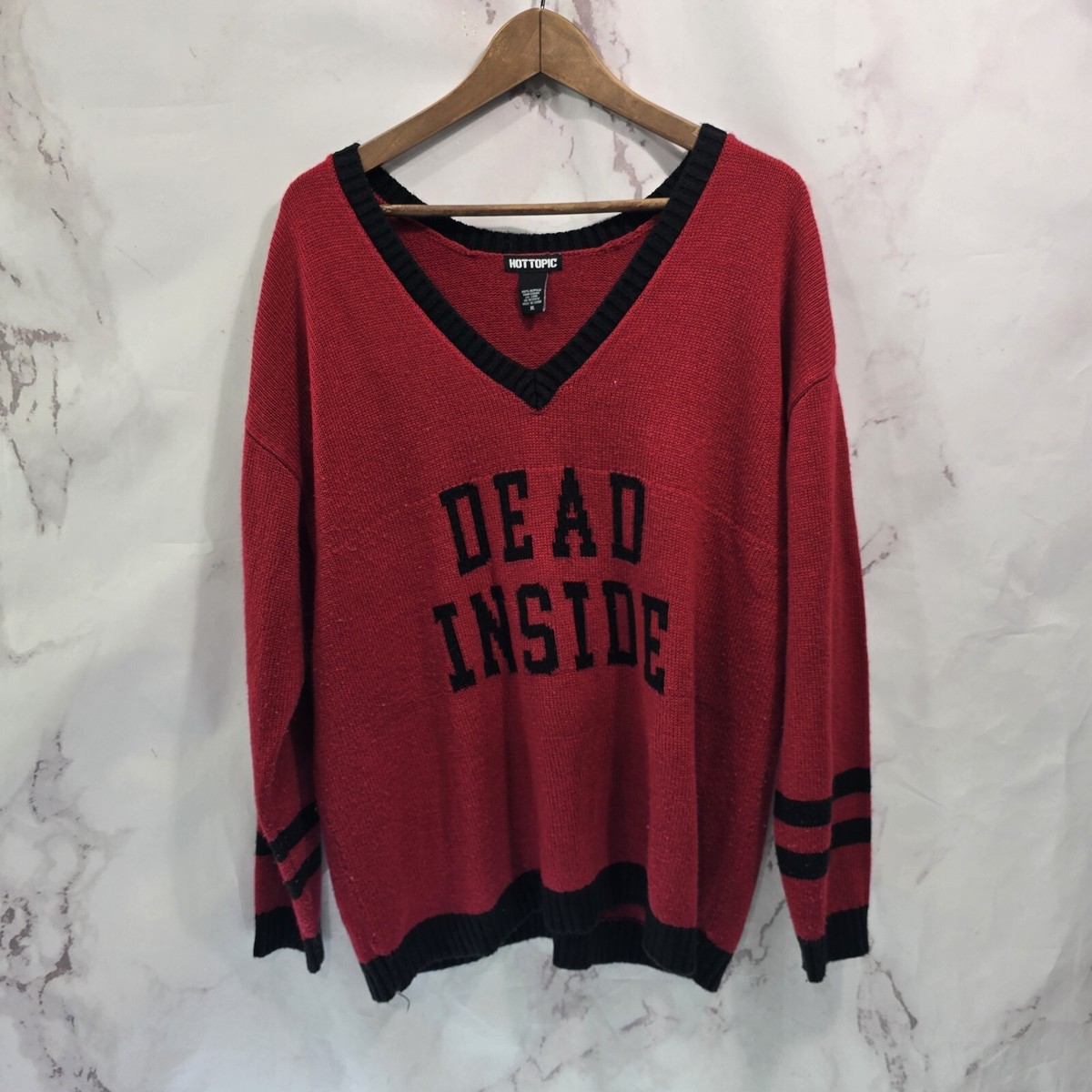 Hot Topic Sweater Womens XL Red Black Dead Inside V Neck Dark