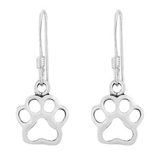 Animal Lover Dog Paw Print Sterling Silver Dangle Earrings