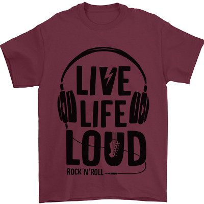 Live Life Loud Rock n Roll Gitarre Musik Herren T-Shirt 100% Baumwolle