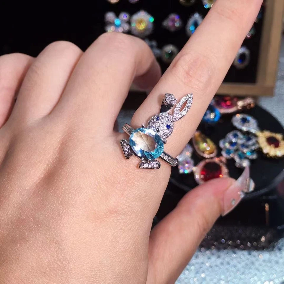 Nuevo Lindo Conejo Azul Topacio Gemas Dije Mujeres Niña Plata Collar Pendiente Foto 2 de 4