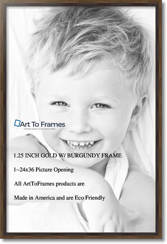 ArtToFrames Picture Frame Custom 1.25" Gold w/ Burgundy Wood 4758 Small - Picture 5 of 7