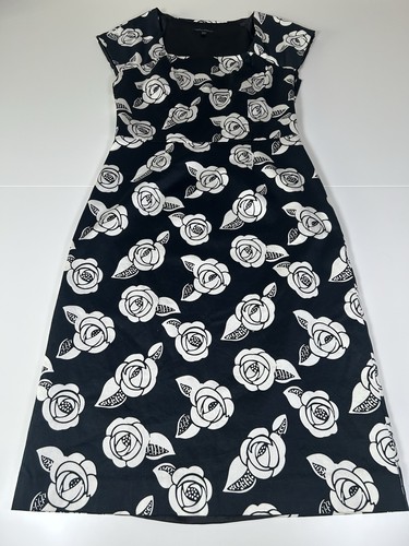 Vintage Laura Ashley schwarz & weiß Kleid Rosen Größe 10