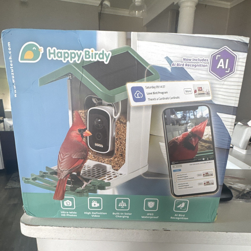 WuzuTech Happy Birdy Wi-Fi Seed Bird Feeder w/ Camera, Solar Charging, Green