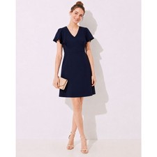 LOFT Fringe Trimmed Flutter Sleeve Dress in Navy - 6