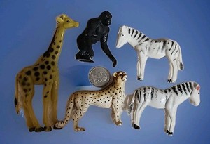 Vintage Schleich Female CHEETAH 1997 + 2 Zebras, Giraffe & Gorilla (No brand)