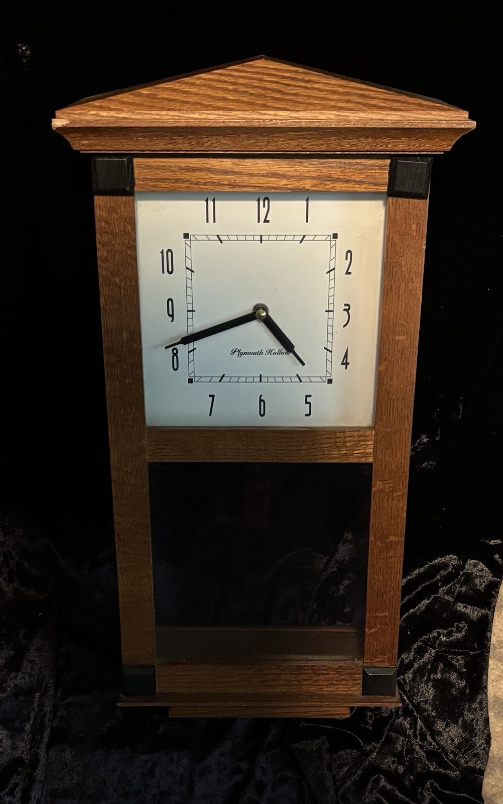 Plymouth Hollow Wall Clock Wood Case Analog Quartz Pendulum Brown Rectangle