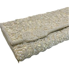 Vintage Rags by La Regale Handmade Cream Beaded Silk Clutch Bag MCM 1960's