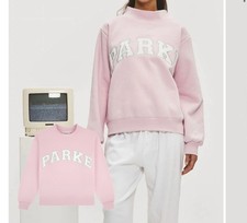 PARKE Pink Logo Pullover Sweatshirt Crew Neck Fleece Women's Long Sleeve