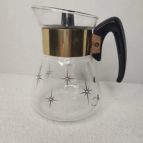 Vintage Pyrex Corning 1960s Atomic Star Burst 4 Cup Coffee Pot Carafe Heatproof