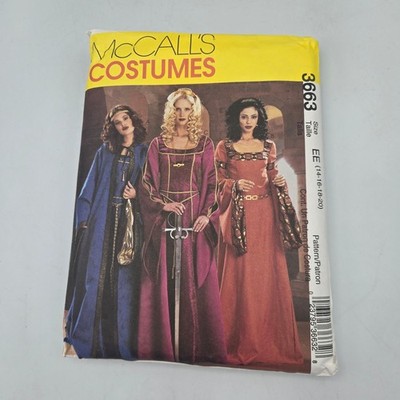 McCall's Sewing Pattern 3663 Medieval Costume Womens Size 14-20 EE Gown Uncut