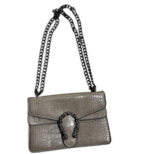 NEW Faux Croc DEEPMEOW Light Gray Chain Strap Crossbody Shoulder Purse