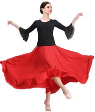 's Ballroom Dance Skirt Swing High Waist Long Skirt Modern Waltz Flamenco Dan...