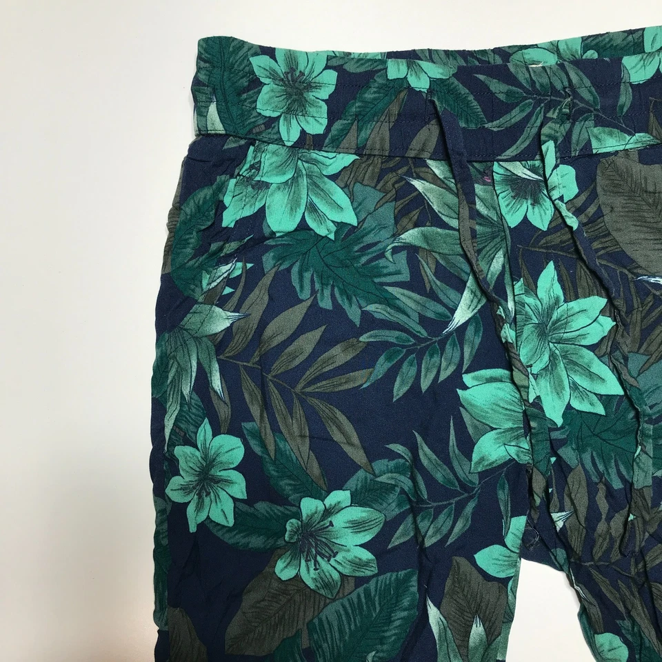 Pantalones O'Neill Mujer S Verano Capris Viscosa Azul Verde Estampado Tropical Pull On Foto 3 de 4