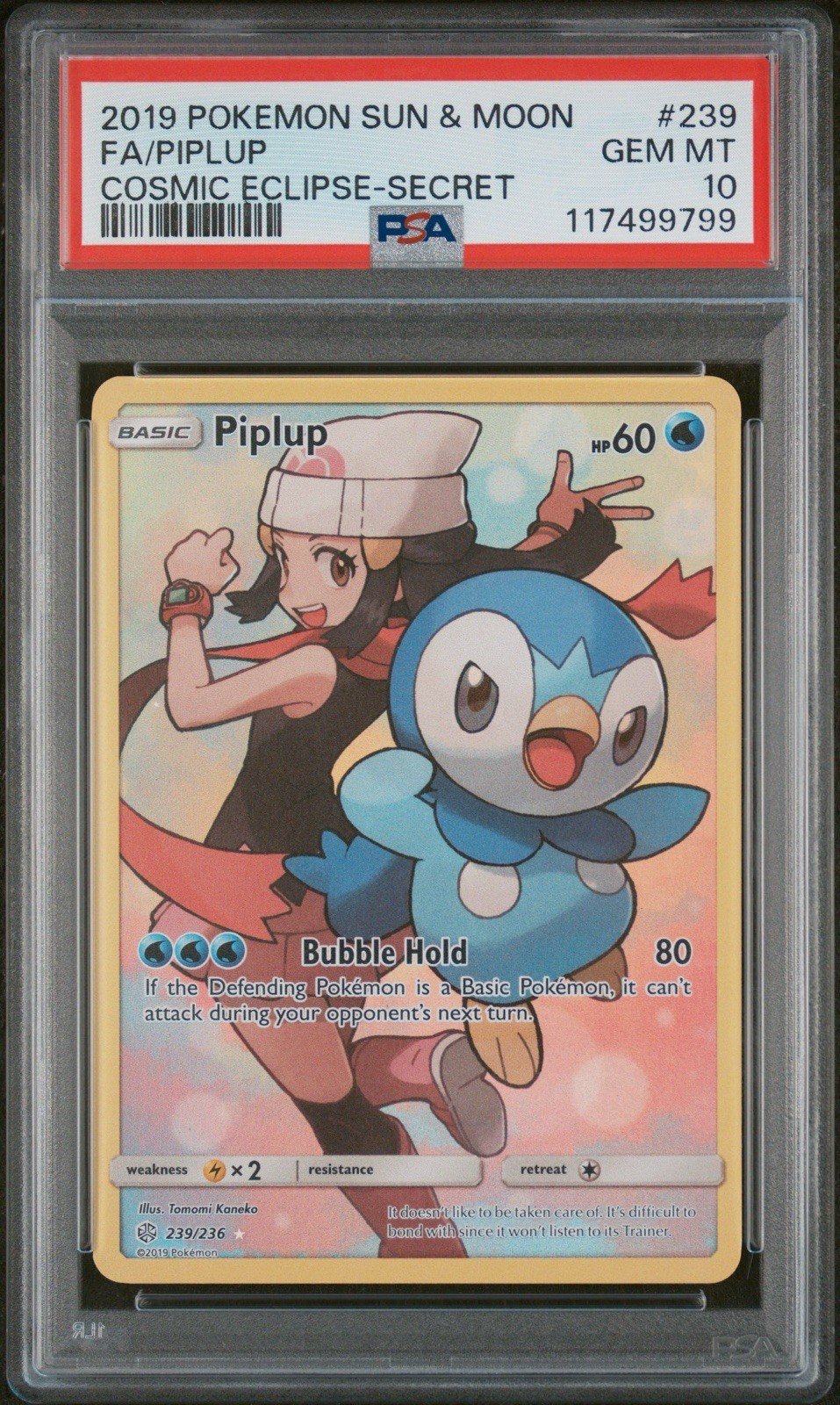 2019 POKEMON PIPLUP 239/236 SECRET FULL ART COSMIC ECLIPSE - PSA 10