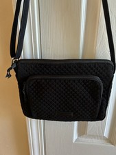 Vera Bradley Little Hipster Black Quilted Zip Crossbody Bag Floral Lining