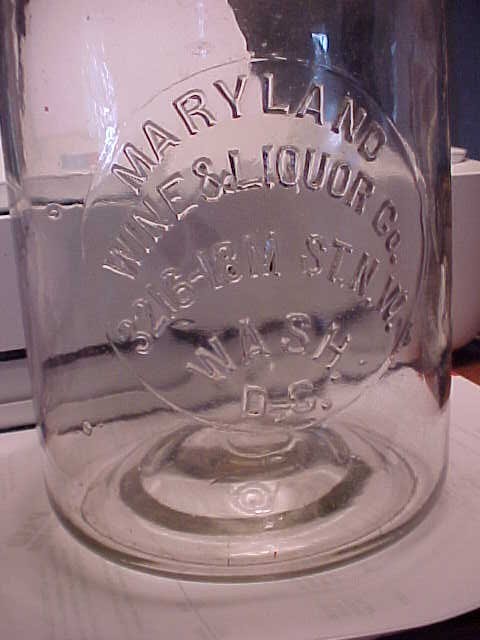 ONE GAL. HANDLED JUG MARYLAND WINE & LIQUOR CO./ 3216-18M ST. N.W.,WASH. D.C./DC