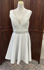 Silver Sparkle Illusion V Neck Skater Formal Prom Dress - Sz 8