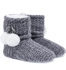 NWT LORDFON Chenille Knit Womens Bootie Slippers with Pom Pom Size 7-8