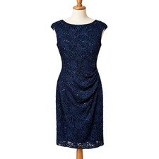 Lauren Ralph Lauren Navy Lace Sequin Ruched Sheath Dress Sz 8 Cocktail 2000s