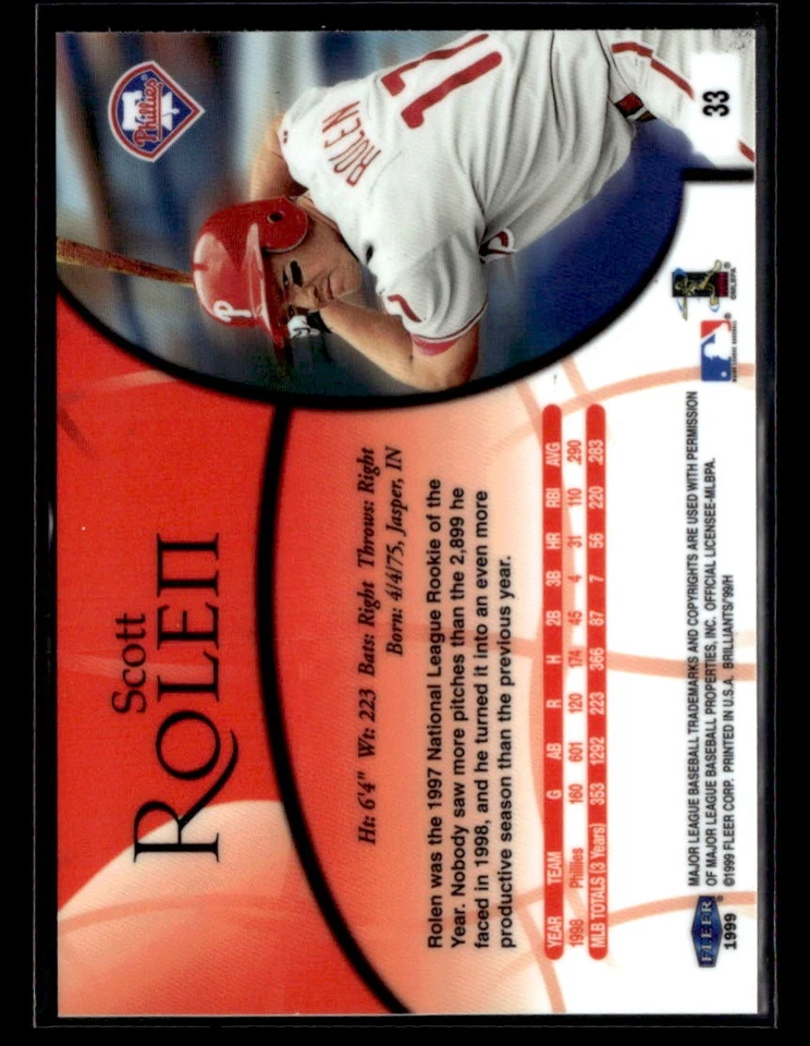 1999 Fleer Brilliants #33 Scott Rolen - Image 2 of 2
