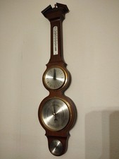 Wetterstation Thermometer Barometer Hydrometer Uhr Handarbeit Holz 68 cm lang