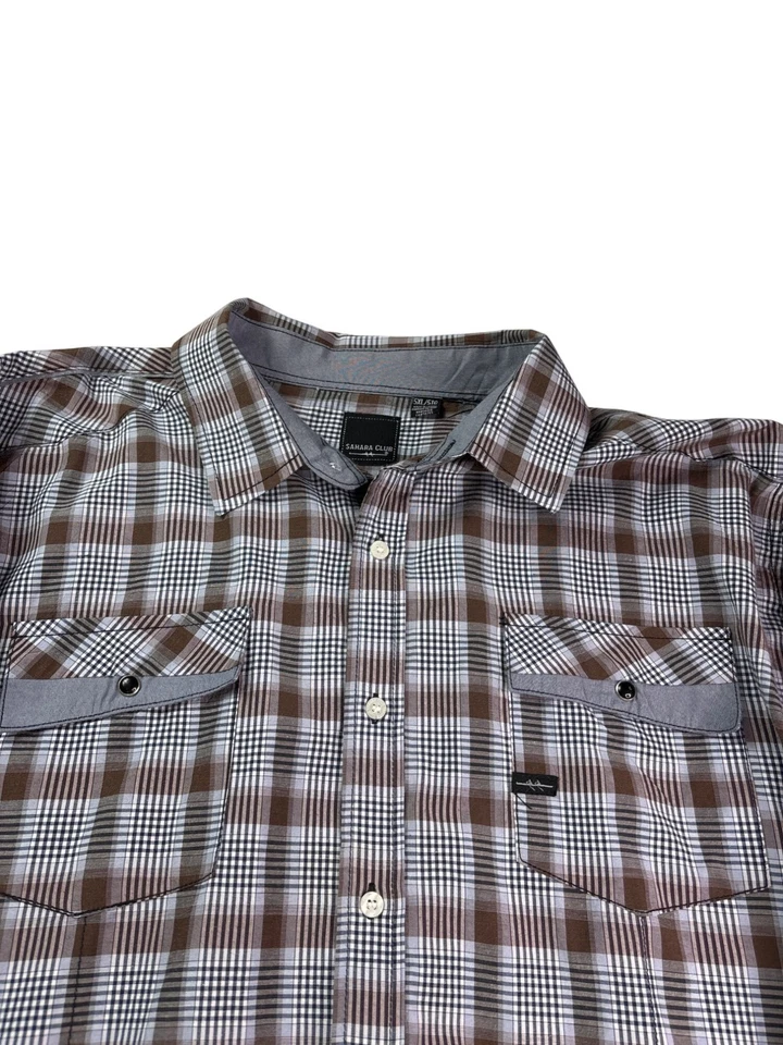Camisa Sahara Club Hombres a Cuadros Botón Frontal 5XL Mezcla de Algodón Marrón Negro Gris Blanco Foto 2 de 4