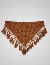 Vtg Fall Colors Handmade Crochet Knit Boho Hippie Festival Prairie Shawl Fringe