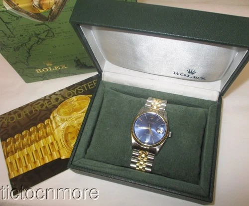 VINTAGE ROLEX DATEJUST WATCH 16694 MENS 36mm BLUE DIAL TWO TONE & BOX