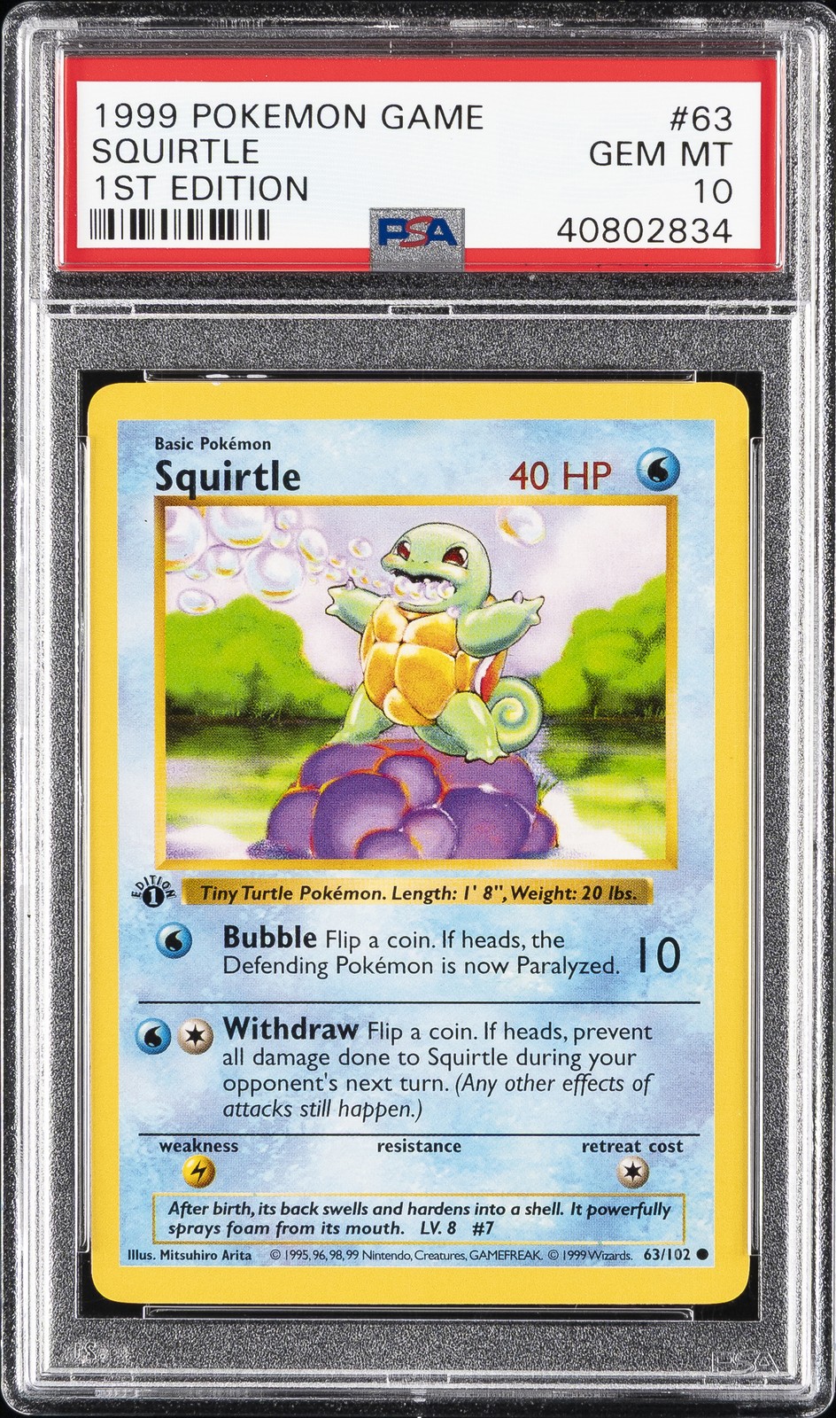 1999 POKEMON GAME 1ST EDITION #63 SQUIRTLE PSA 10