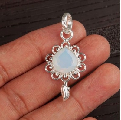 Lush Milky Opal Edelstein 925 Sterling Silber Handgefertigt Anhänger D-42