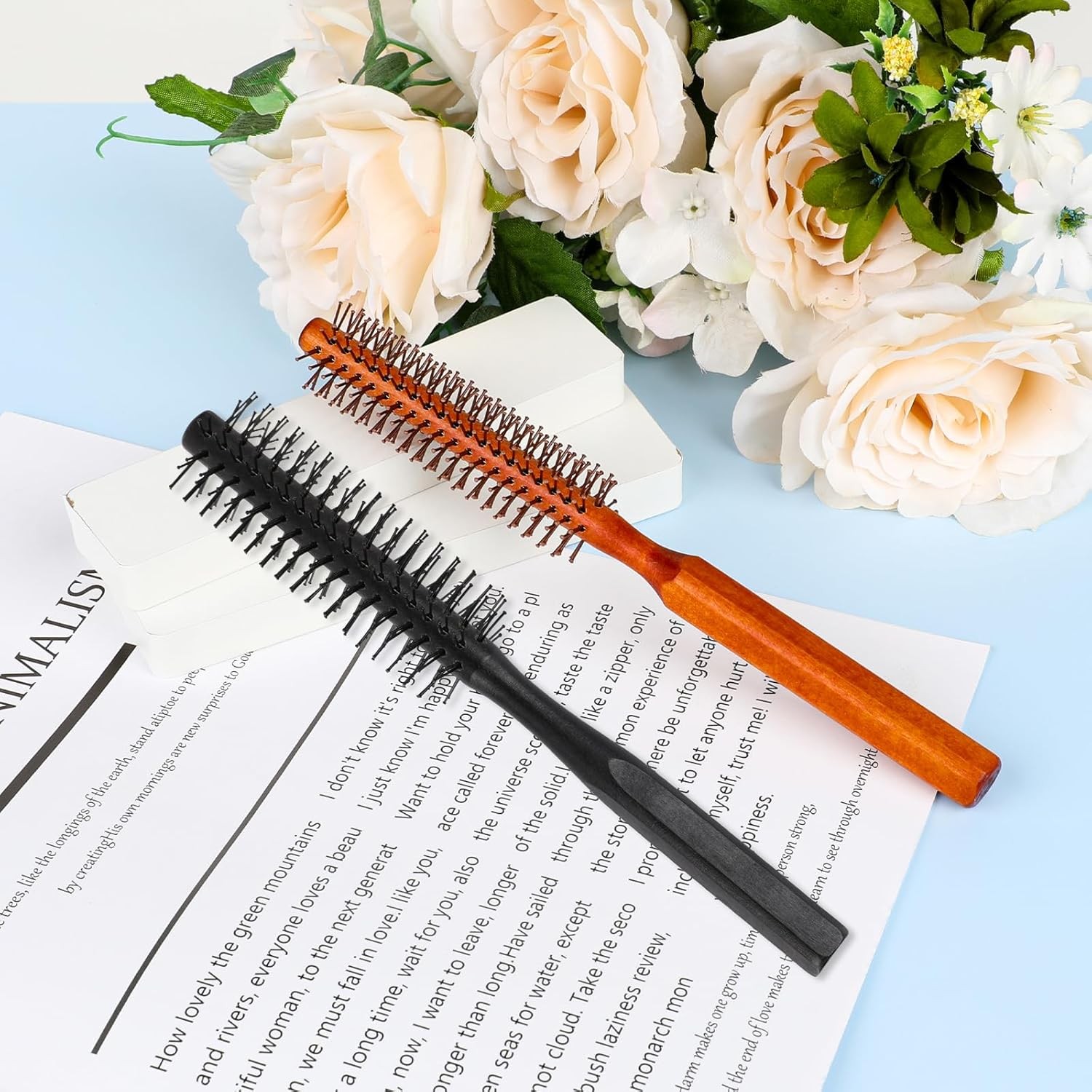 Small round Brush for Blow Drying,2 Pack Small Quiff Roller Brush with 8 Rows Ny