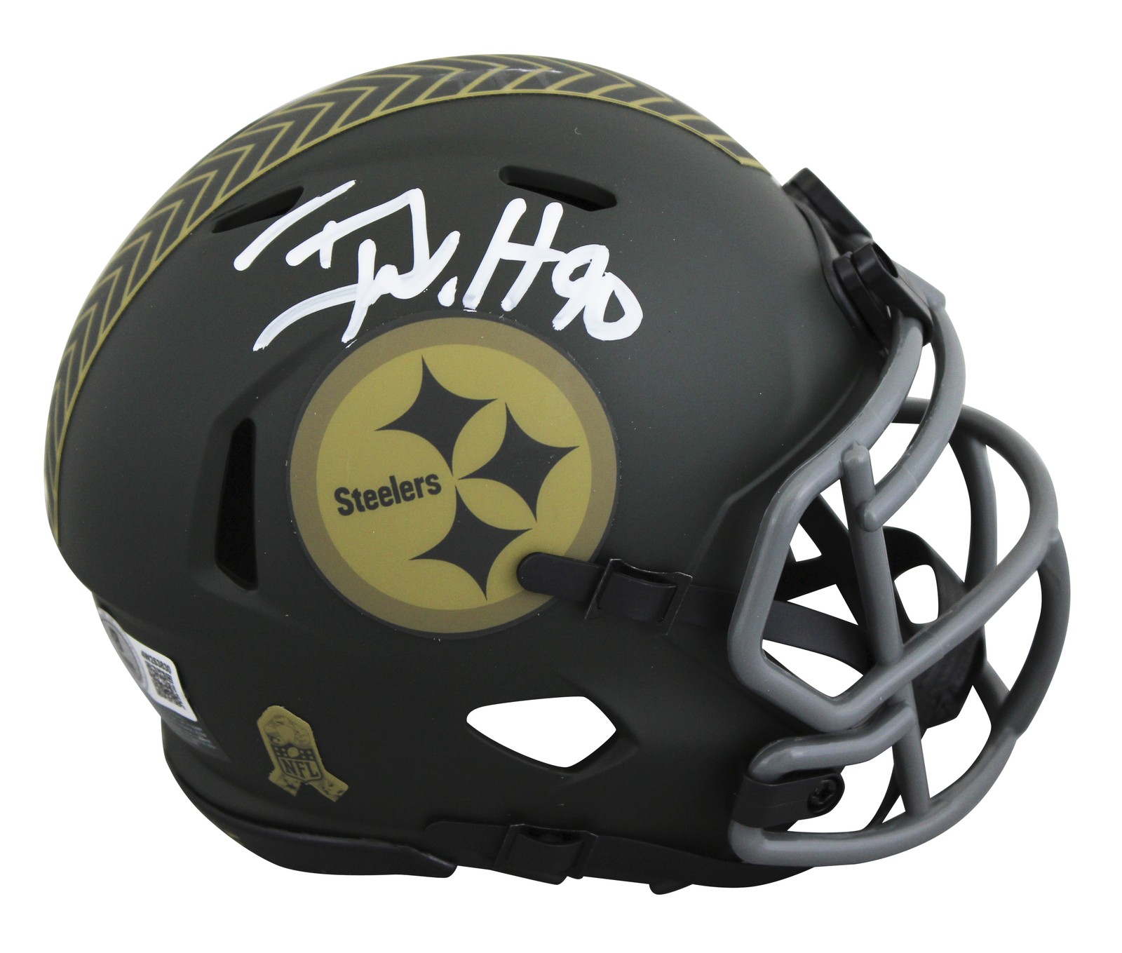 T.J. Watt Autographed Signed Pittsburgh Steelers Steelers Salute to Service IV Speed Mini Helmet BAS Witnessed 