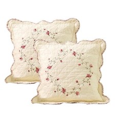Set Of 2 Decorative Pillow Throw Covers 18"x18" Quilted Embroidered Flower