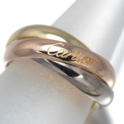 Auth Cartier Ring Trinity 3color Classic EU50 18K 750 Yellow White Rose Gold