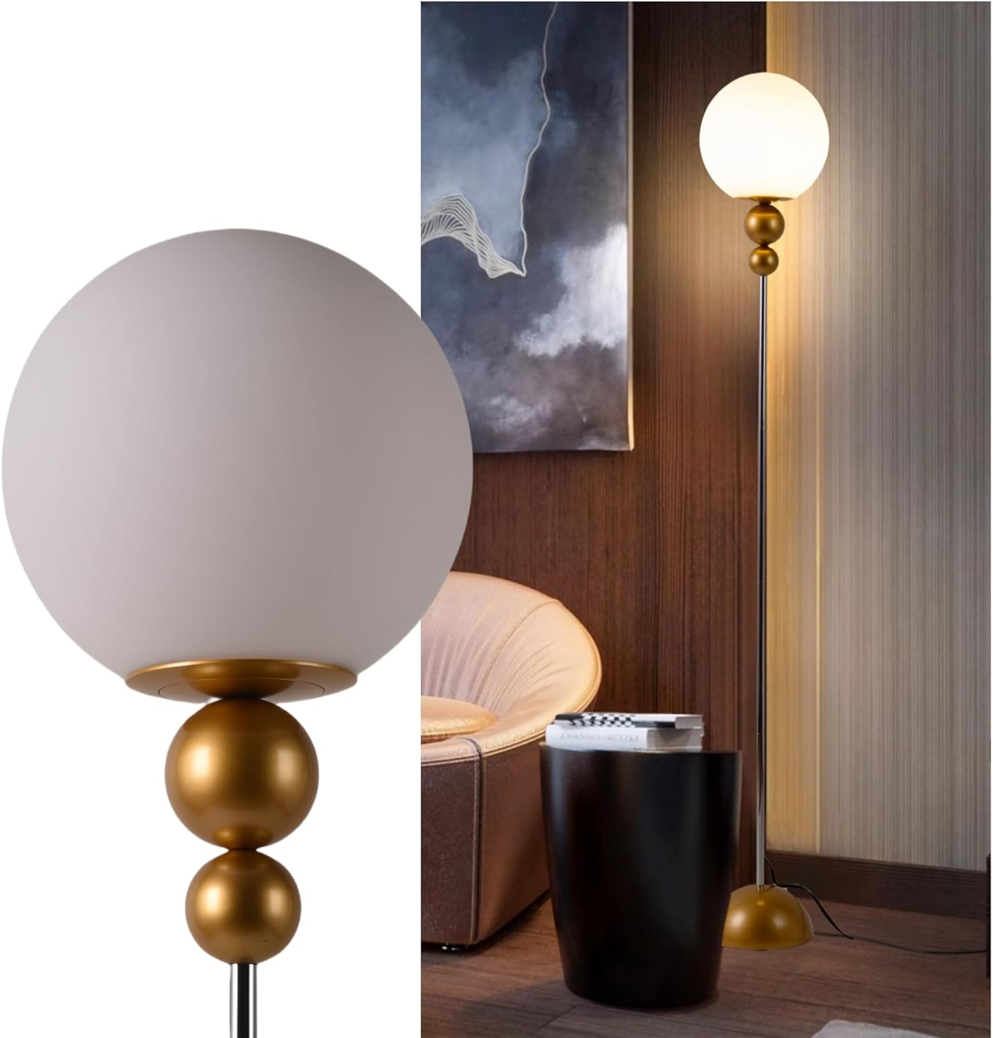 Modern Floor Lamps for Living Room, Globe Glass Shade Floor Lamp for Bedroom, LE