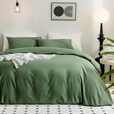 Duvet Cover Twin Size - 100 Washed Cotton Linen Feel Twin 68" 90" Green