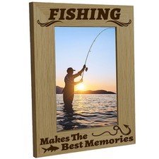 Engraved Wood Picture Frame Fishing Photo Frame Display Pictures 4x6 Wall Mou...