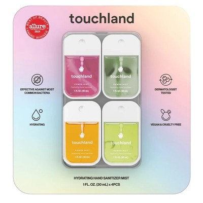 TOUCHLAND HYDRATING POWER MIST HAND SANITIZER,4 PACK ,1 OZ EA. X 4 MULTI SCENTED