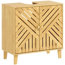 HOMCOM Bamboo Bathroom Under Sink Cabinet with Adjustable Shelf, Natural