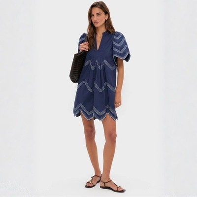 Tuckernuck Hyacinth House Navy Embroidered Weston Mini Dress NWT Size Medium