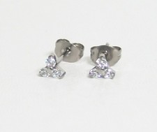 Implant Grade Titanium Trinity Earrings Cubic Zirconia Hypoallergenic Very Small