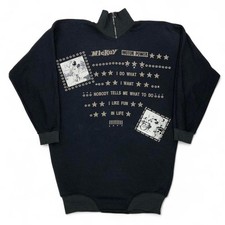 Vintage 80s Mickey Motor Power Black Zip Turtleneck Sweatshirt Embellished