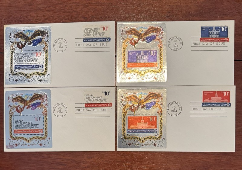 (4) Bicentennial Era Ross Foil FDCs 1974- Unaddressed (See Description!)