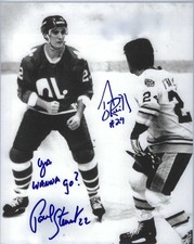 BOSTON BRUINS TERRY O'REILLY & PAUL STEWART 8X10 AUTOGRAPH PHOTO FIGHT LAST ONE!