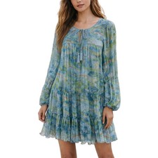 NWT NEW J.Marie Blue Green Metallic Abstract Tiered Mini Dress Size S