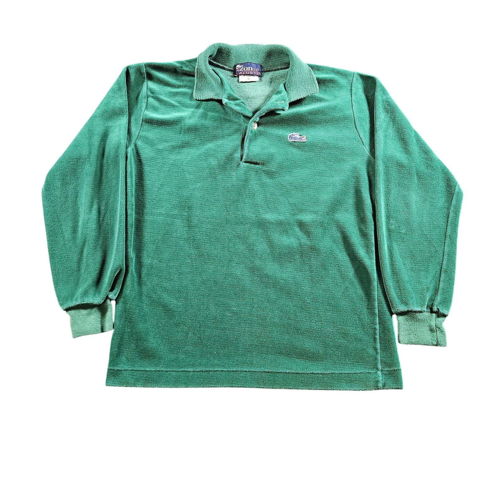 Vintage Izod Lacoste Polo Shirt Mens Small Green Long Sleeve Terry Croc Logo