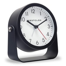 Westclox Compact Analog Alarm Clock, 4.1 Inch Black Bedside Clock with Snooze an