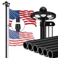 25FT 12 Gauge Heavy Duty Flag Pole Kit with Solar 25FT-12Gauge with Light Black