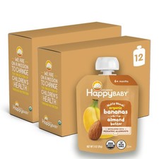 Baby Food Pouches Stage 2 Bananas Almond Butter 3oz Pack Organic Happy Organics